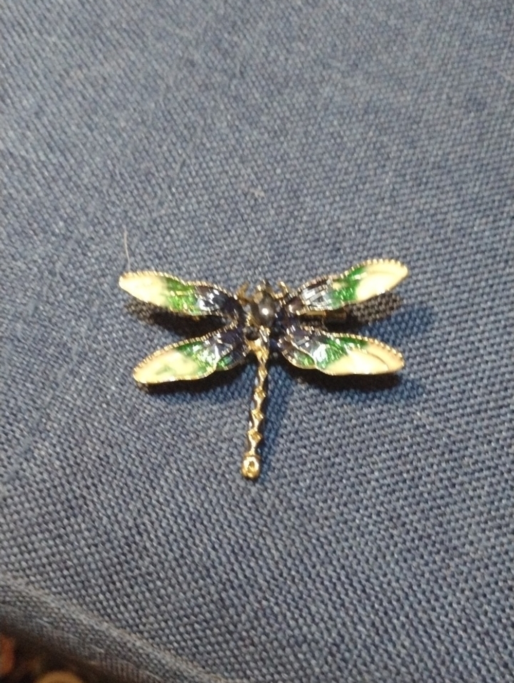Enamel Dragonfly Brooch Pin in Green & Blue